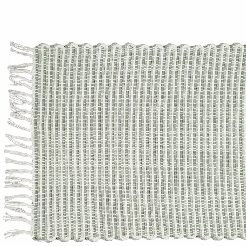 Löpare Tapo - Grön Vit - Bomull Jute - 100×35 cm