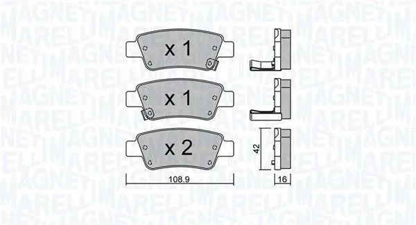 MAGNETI MARELLI Bromsbeläggsats, Bakaxel - P1149259 - honda - OE 43022SWWG00, 43022SWWG01, 43022SWWG02