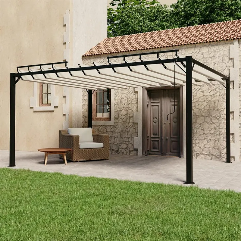 vidaXL Paviljong med lamelltak 3×4 m gräddvit tyg och aluminium