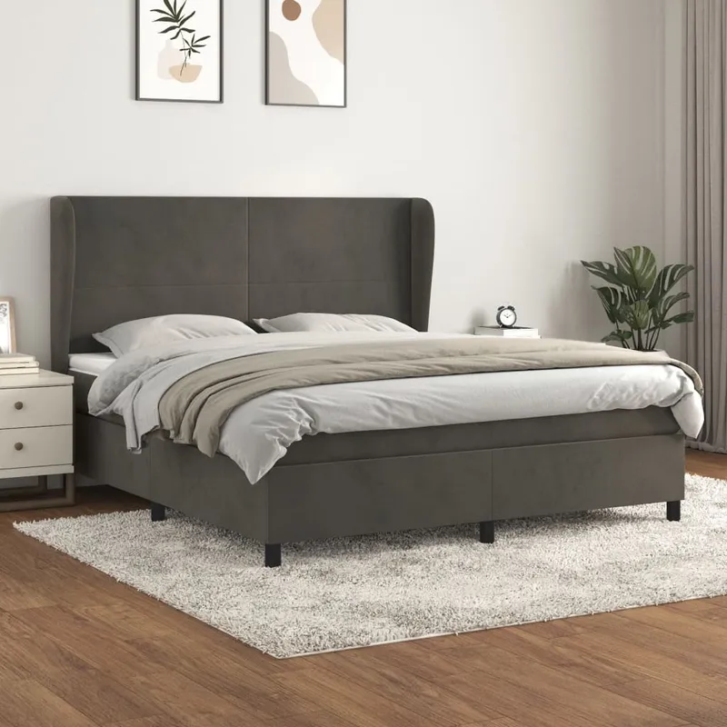 vidaXL Ramsäng med madrass mörkgrå 180×200 cm sammet (#9821)