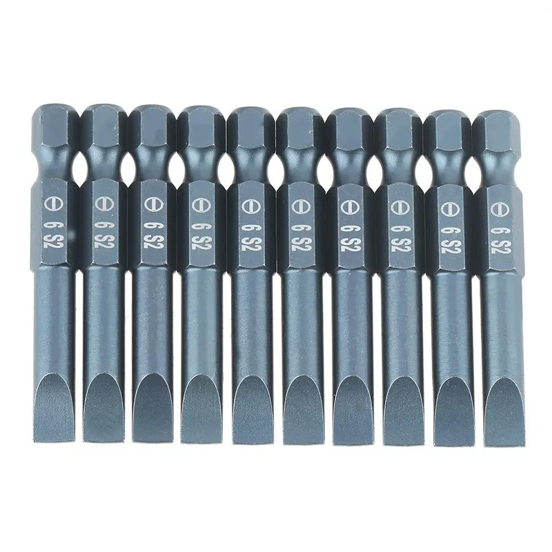10 st 14 tum Sexkantsskaft 50 mm S2 Legerat Stål Spårskruvmejselbits Set H6.3*50*SL6mm