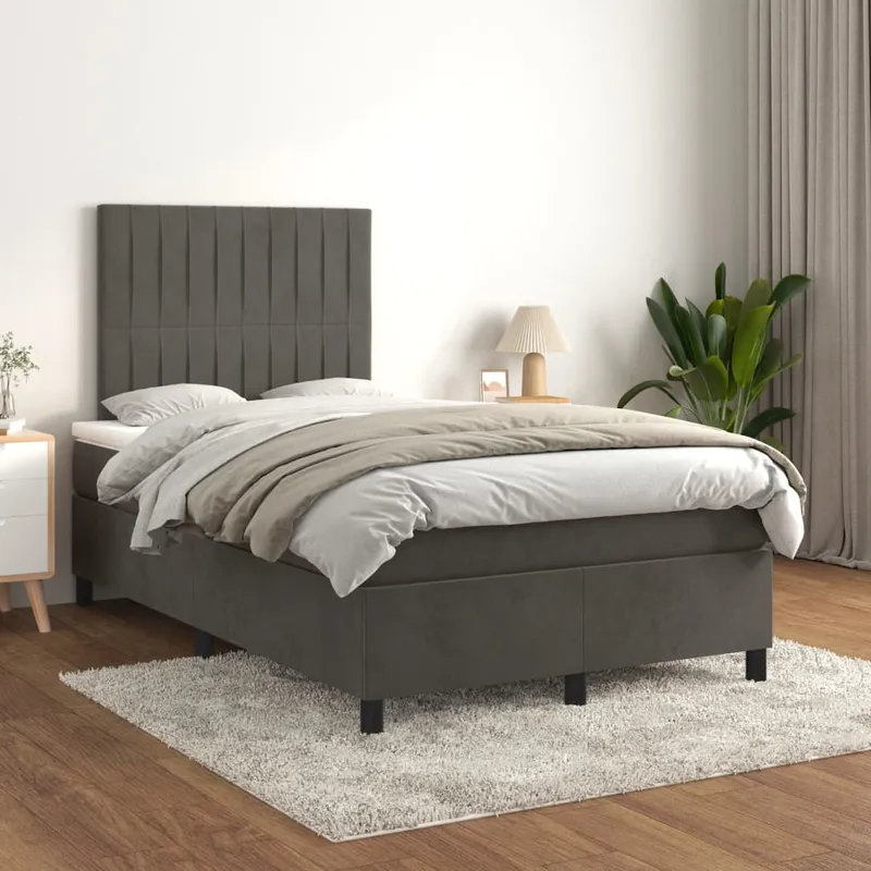 vidaXL Ramsäng med madrass mörkgrå 120×200 cm sammet (#7984)