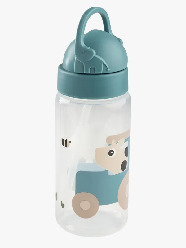 Done by Deer Vattenflaska m. Sugrör - 350 ml - Tiny Farm - Blå