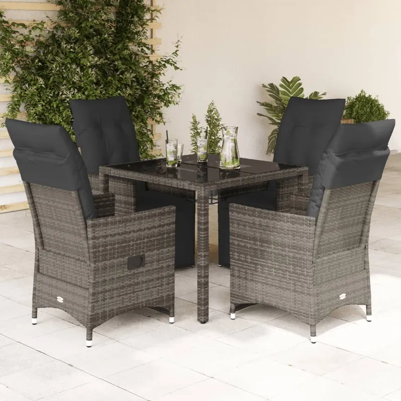 vidaXL Caféset med dynor 5 delar konstrotting grå (#6203)