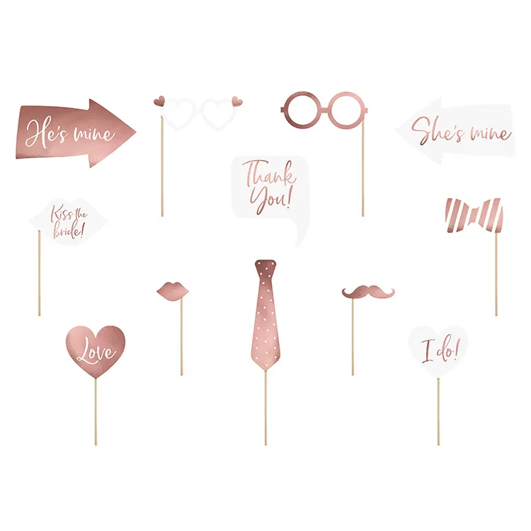 PartyDeco KNP32-KARTON, Rekvisita till fotobås, Rosa, Vuxen och barn, Alla, Bröllop, Wedding