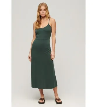 Superdry för kvinnor. W8011419A Grön stickad klänning med öppen rygg (S), Casual, Viskos, Modal, Ärmlös / Hängselbyxor