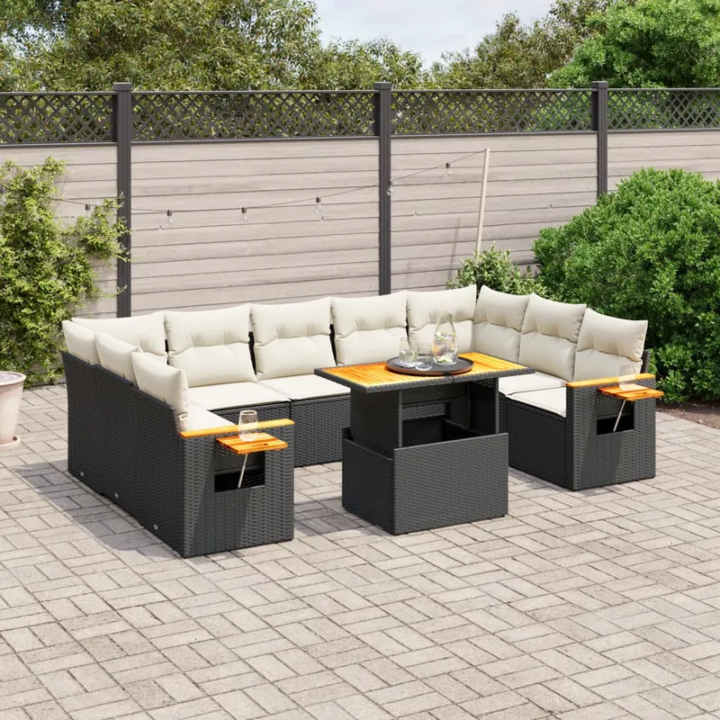 vidaXL Loungegrupp 10 delar med svarta dynor konstrotting (#4510)
