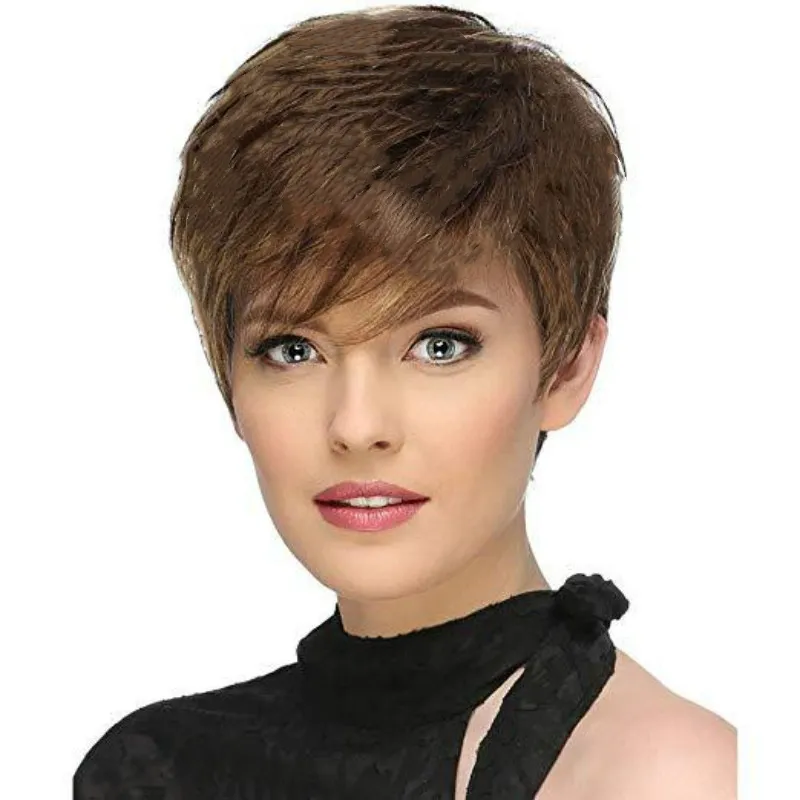 Chic kort peruk för kvinnor – superlätt och andas Mixed Brown Model 4