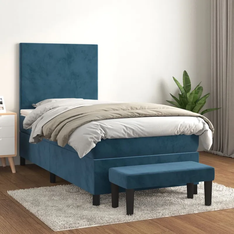 vidaXL Ramsäng med madrass mörkblå 90×190 cm sammet (#7098)