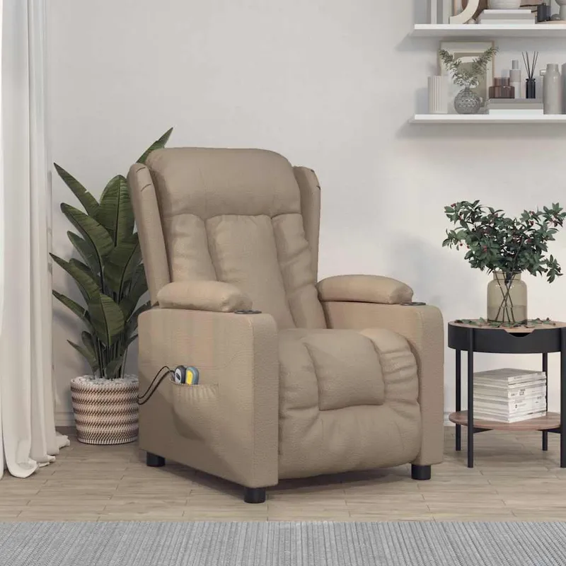 vidaXL Elektrisk massagefåtölj cappuccino konstläder