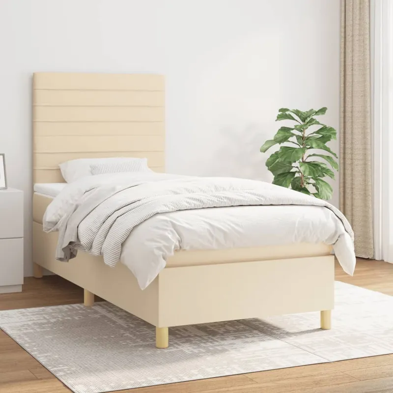 vidaXL Ramsäng med madrass gräddvit 90×190 cm tyg (#0466)