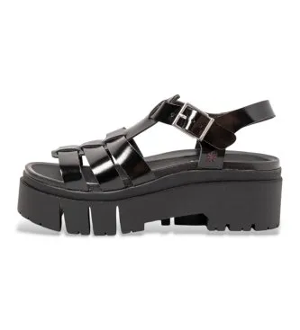 Art för kvinnor. 120421101003_001 Sandaler i svart läder 2042 (42), Hud, 5 till 8 cm, Spänne, Casual