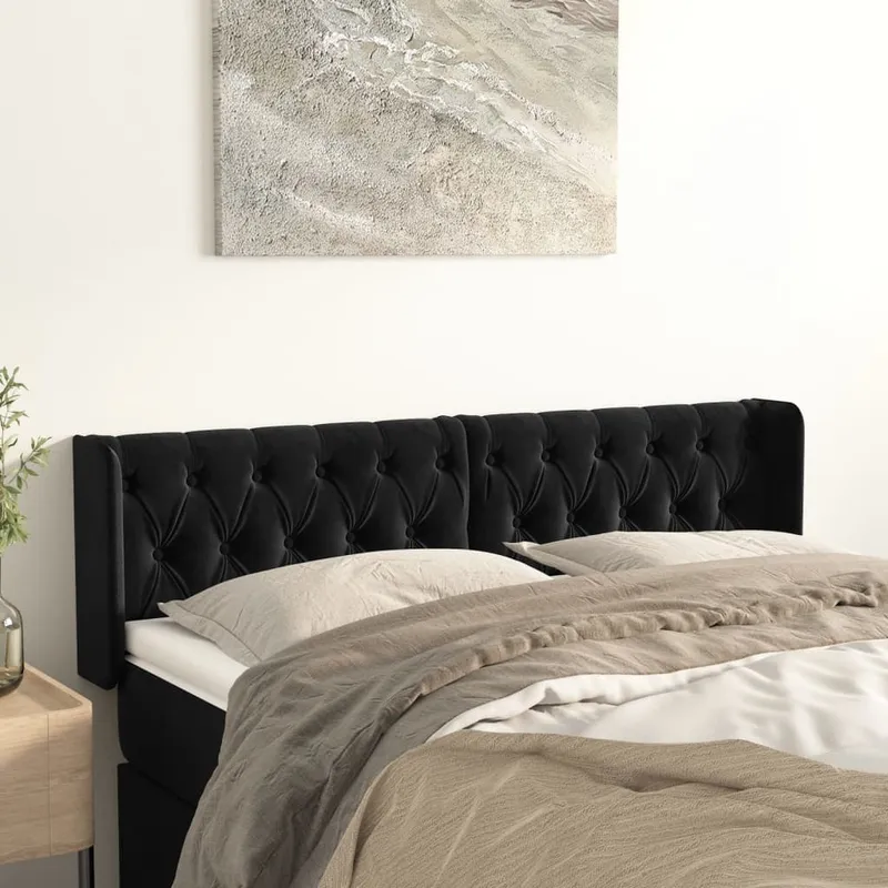vidaXL Sänggavel med kanter svart 163x16x78/88 cm sammet (#0249)