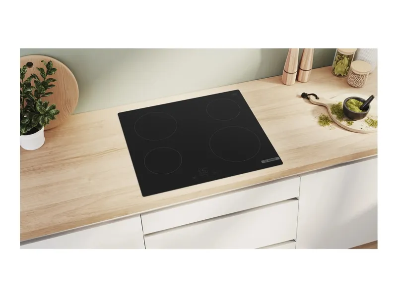 Bosch Serie | 4 PKE611BA2E – Keramisk häll – 4 kokplattor – Fördjupning – bredd: 56 cm – djup: 49 cm – ramlös – svart