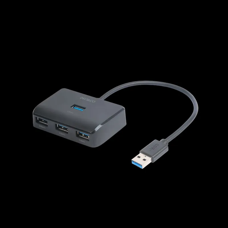 Deltaco HUB203 USB Hub - USB 3.0 - 4 porte - Svart