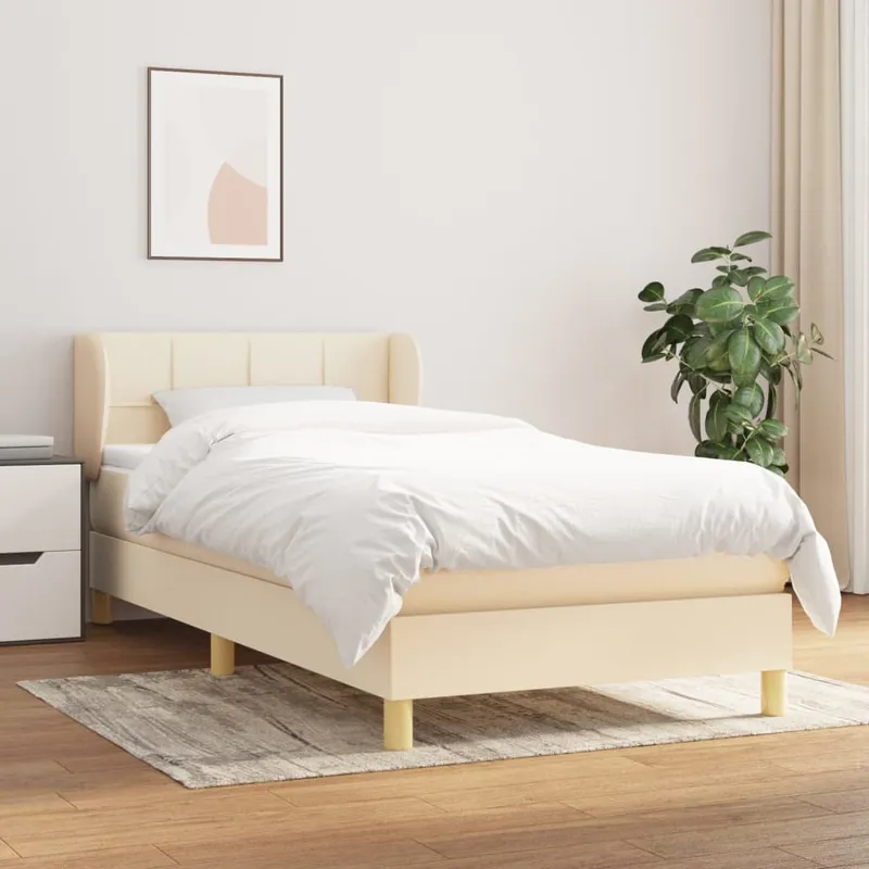 vidaXL Ramsäng med madrass gräddvit 90×190 cm tyg (#6464)