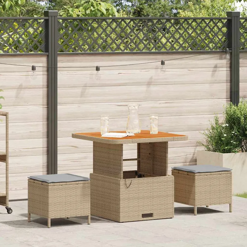 vidaXL Trädgårdsmöbelset 3 st Beige konstrotting