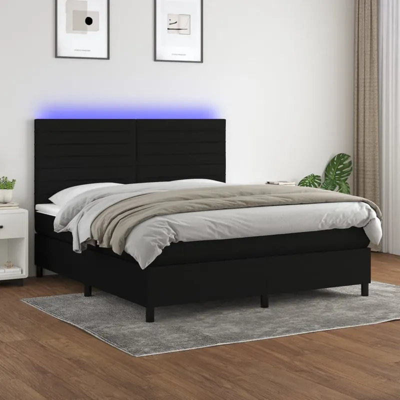 vidaXL Ramsäng med madrass & LED svart 160×200 cm tyg (#4915)