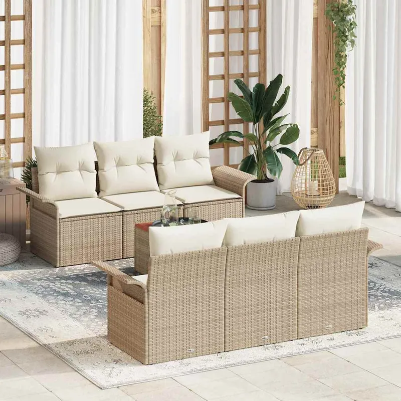 vidaXL Trädgårdsoffset 7 st 6-Antal sittplatser Beige och gräddfärgad (#2148)