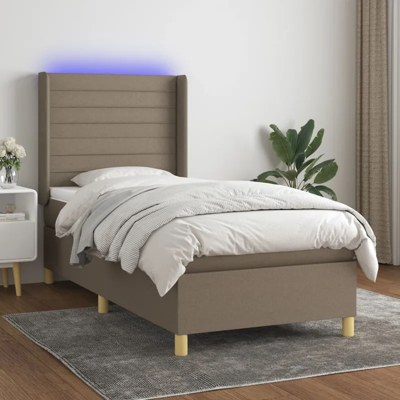 vidaXL Ramsäng med madrass & LED taupe 80×200 cm tyg (#5229)