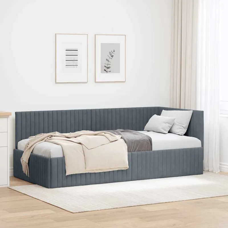 vidaXL Hörn Sängram Mörkgrå 90 x 190 cm Sammet