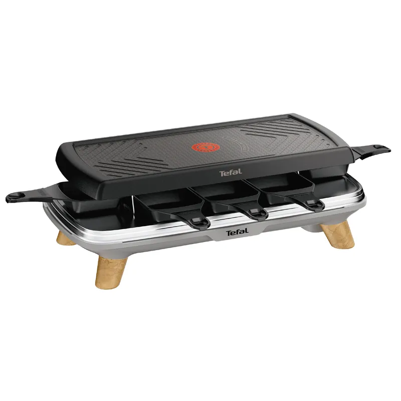 Tefal RE610D raclettegrill 8 personer 1350 W Svart, Rostfritt stål, Trä