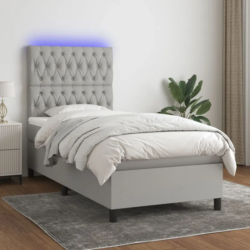 vidaXL Ramsäng med madrass & LED ljusgrå 90×200 cm tyg (#6094)