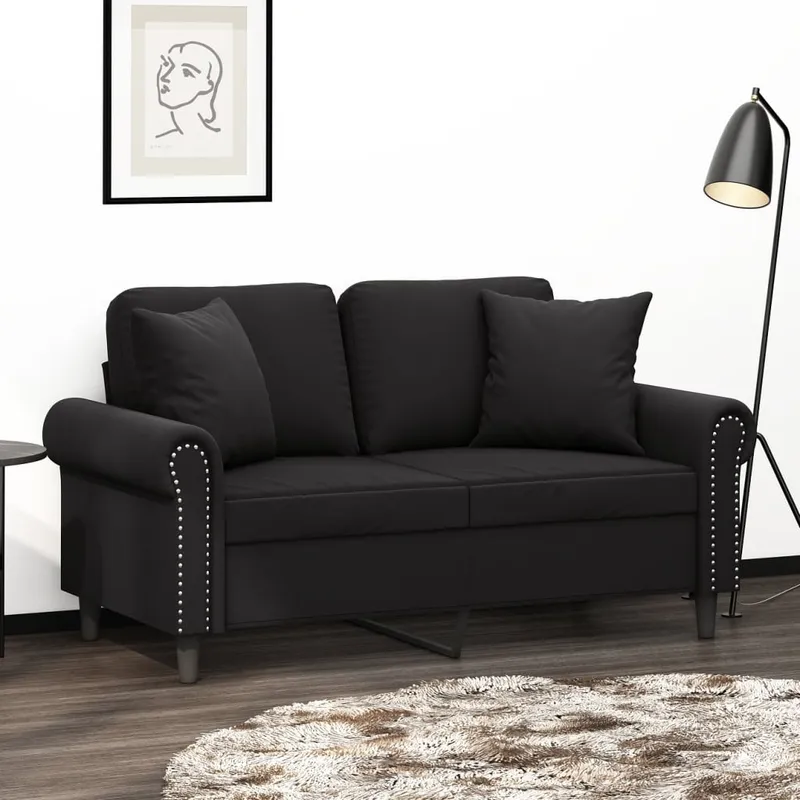 vidaXL 2-sitssoffa med prydnadskuddar svart 120 cm sammet (#9078)