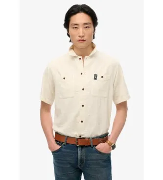 Superdry för män. M4010986A Merchant Store texturerad kortärmad offwhite skjorta (M), Vit, Casual, Bomull, Kort ärm
