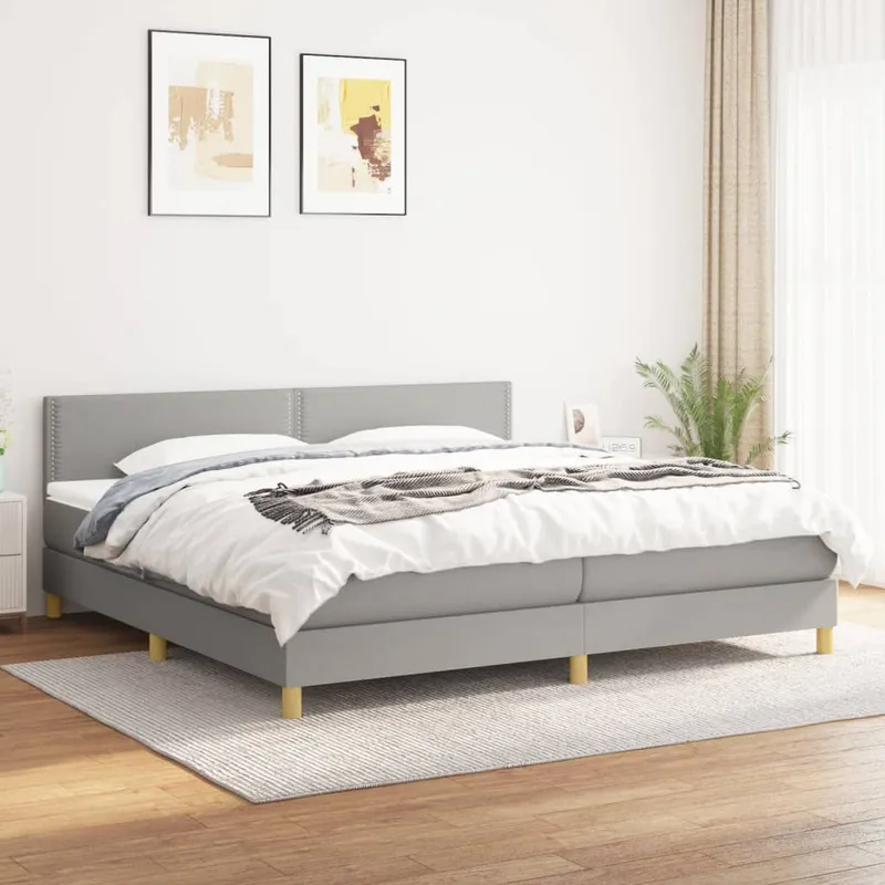 vidaXL Ramsäng med madrass ljusgrå 200×200 cm tyg (#2256)
