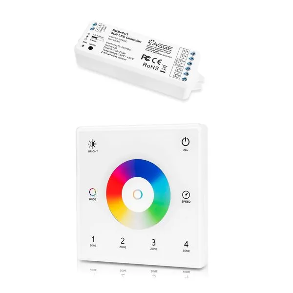 Fjärrkontroll för LED-list AGGE RGB+CCT Wall Mount Touch Panel 4-zones, RF 2.4 GHz, Fjärrkontroll + Styrdon