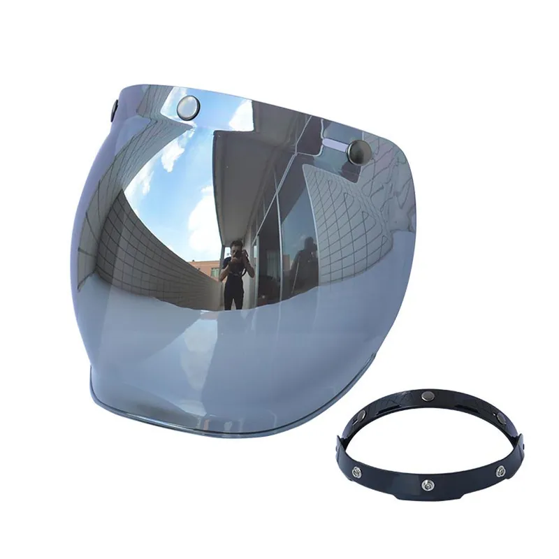 Hjälm Bubble Visir Motorcykelhjälm Vindrutelins med flipfäste för 3-Snap Open Face hjälmar silver