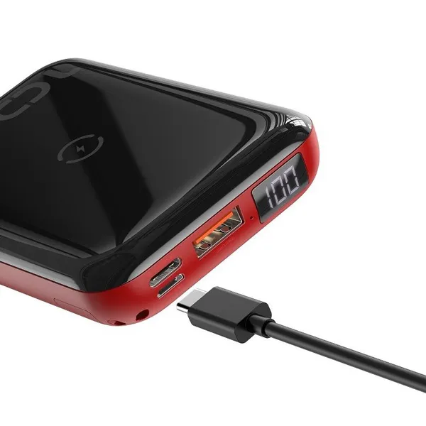 Mini S Bracket 10W Trådlös Powerbank 10000mAh- Svart/Röd