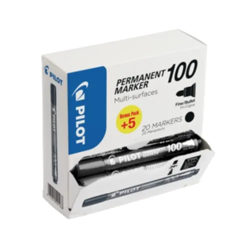 Pilot Permanent Marker 100 Märkpenna rund spets, 20-pack Svart