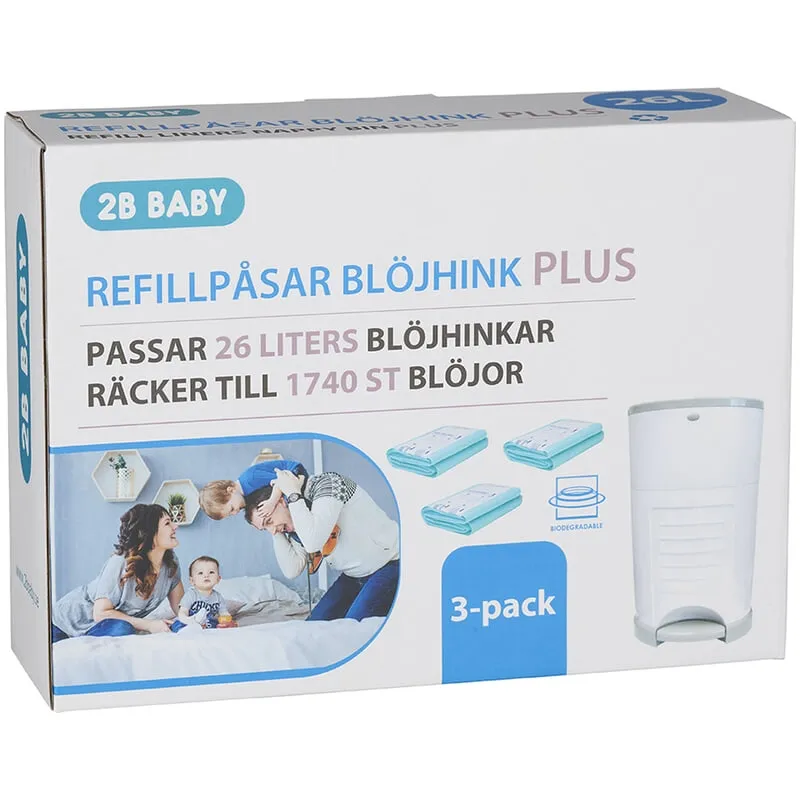 2B Baby Refillpåsar PLUS Till Blöjhink 26 Liter 3-pack