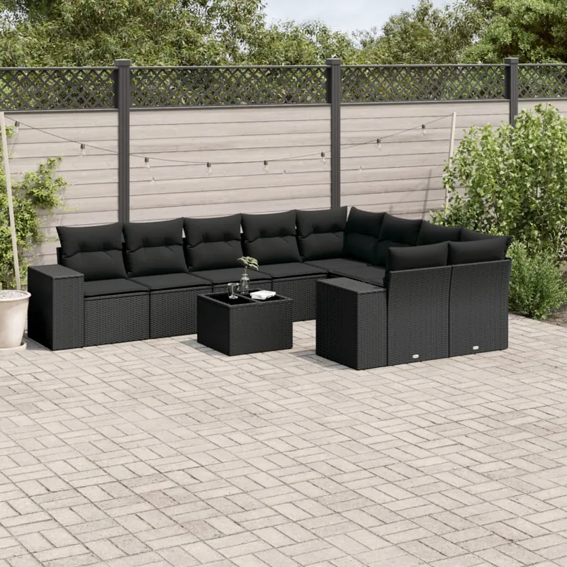 vidaXL Loungegrupp 10 delar med svarta dynor konstrotting (#3963)