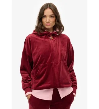Superdry för kvinnor. W2012544A Country Club Velour Ziphood röd (L), Casual, Polyester