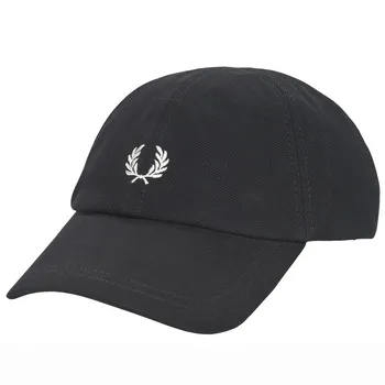Fred Perry för män. HW2295 Klassisk keps i pikémönstrad svart tyg (OSFA), Casual, Bomull