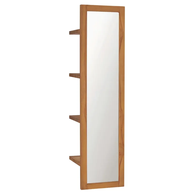 Väggspegel med hyllor 30*30*120 cm Massivt teakträ
