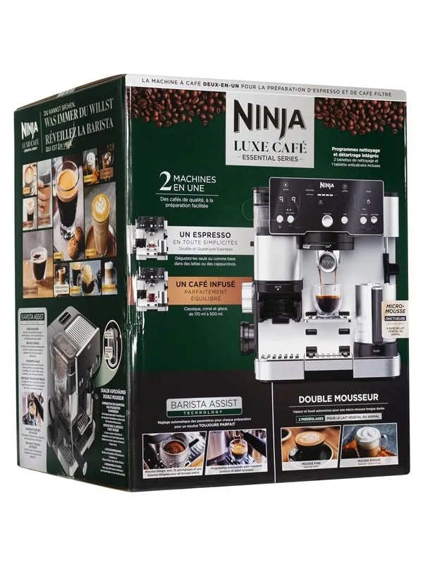 Maskin för kaffe 2-i-1 - NINJA LUXE™ - Kaffe Essential Series - ES501EU - 1650 W - 9/11 bar - 250 gr - Svart / Inox