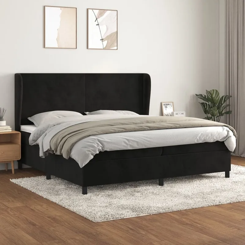 vidaXL Ramsäng med madrass svart 200×200 cm sammet (#9890)