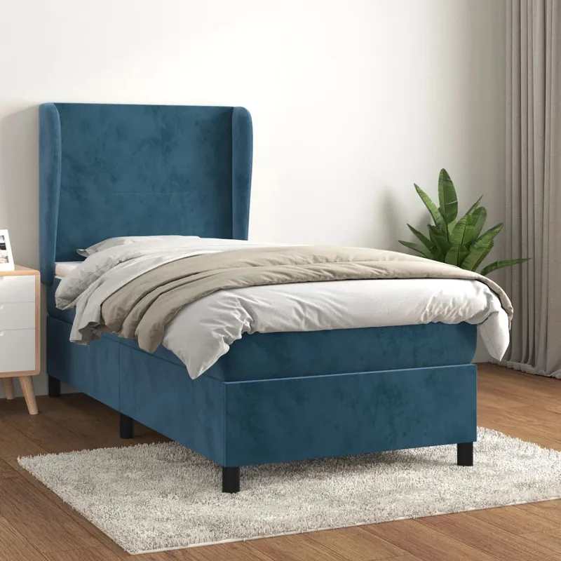 vidaXL Ramsäng med madrass mörkblå 90×190 cm sammet (#9432)