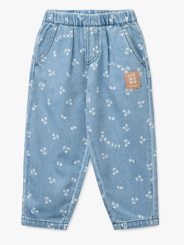 LIEWOOD Borris Light Printed Denim Byxor, Cherry Heart Sandy/Denim, 116