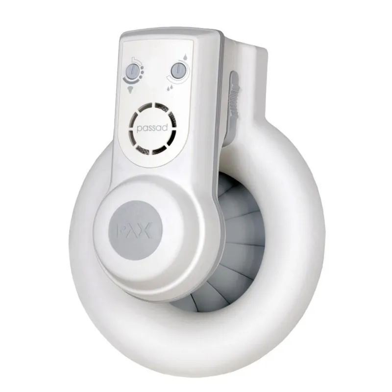 FRESH Fläkt Pax Passad 31 för vägg med vindstopp, fuktkontroll, ljus/PIR-sensor och timerfunktion. Luftvolym 95m³/h, mått Ø172×210/Ø100mm