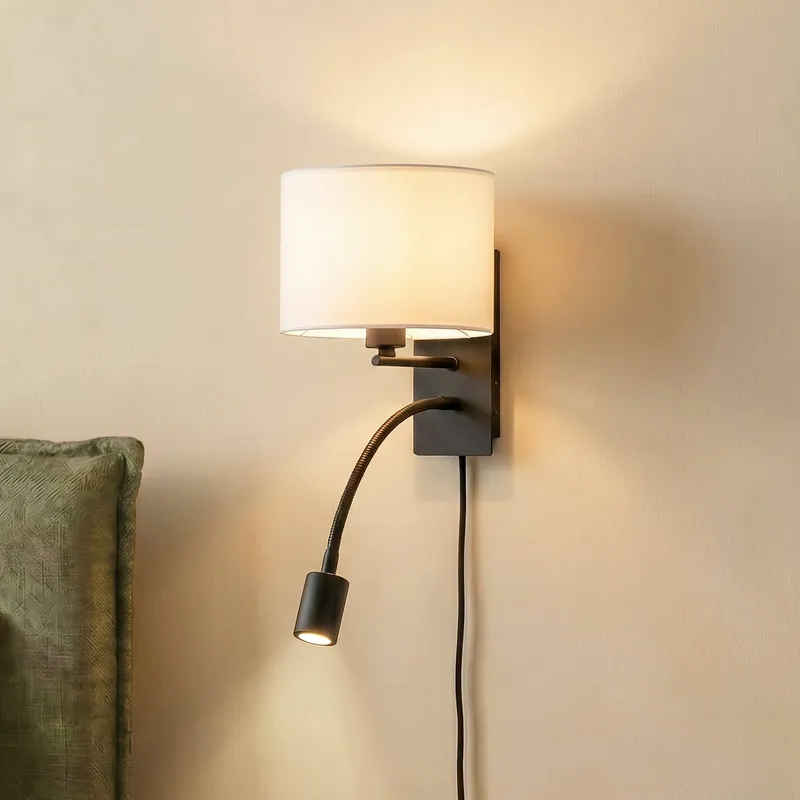 Florens vägglampa 23,5 cm LED-läslampa svart - Lindby - Vardagsrum - Modern - Tyg / textil - Med en ljuskälla