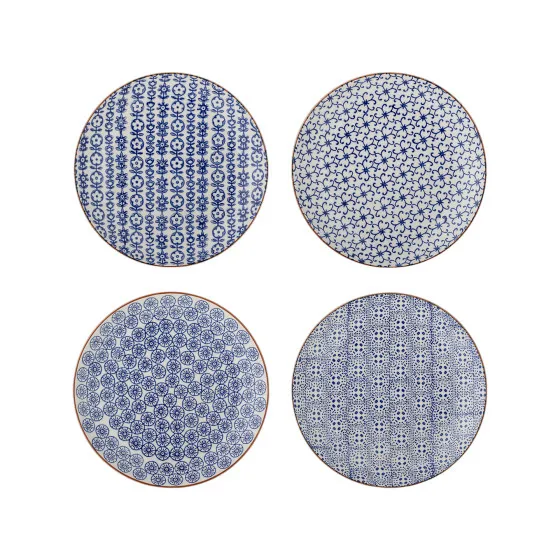 Bloomingville Blue Stoneware Karine set med 4 tallrikar, 20 cm