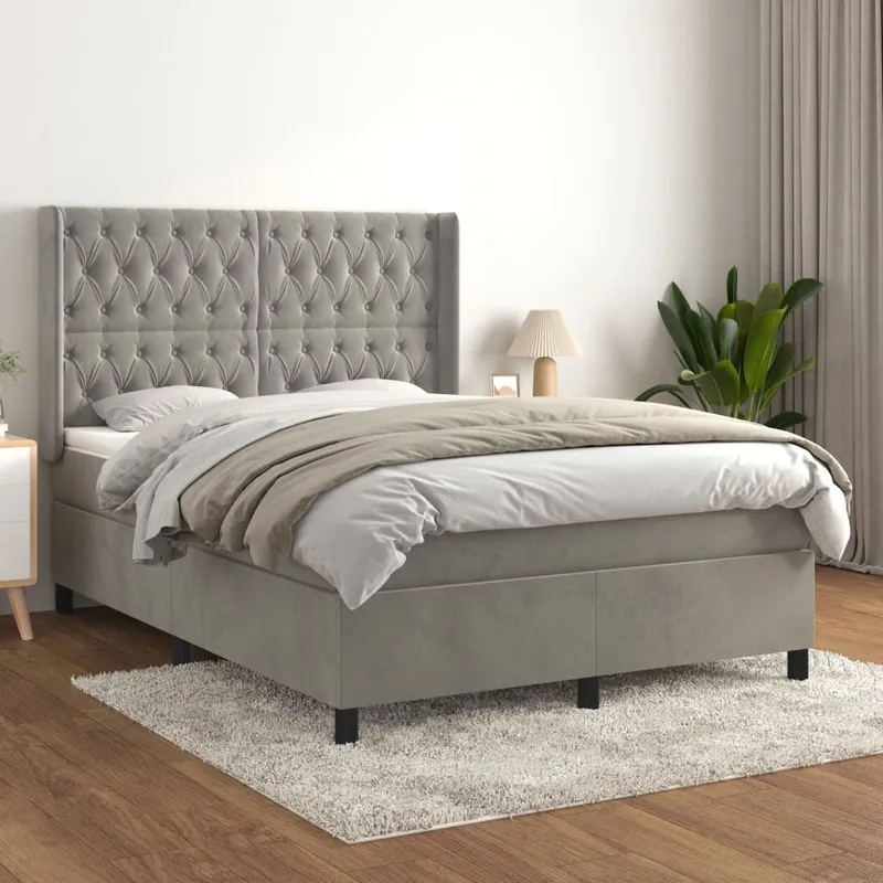 vidaXL Ramsäng med madrass ljusgrå 140×190 cm sammet (#6289)