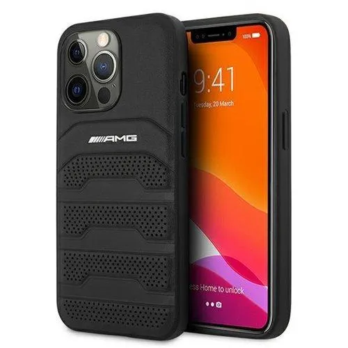 AMG Äkta Läder Debossed Lines Skal iPhone 13 Pro Max – Svart