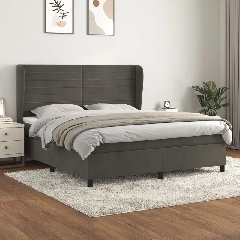 vidaXL Ramsäng med madrass mörkgrå 180×200 cm sammet (#1626)