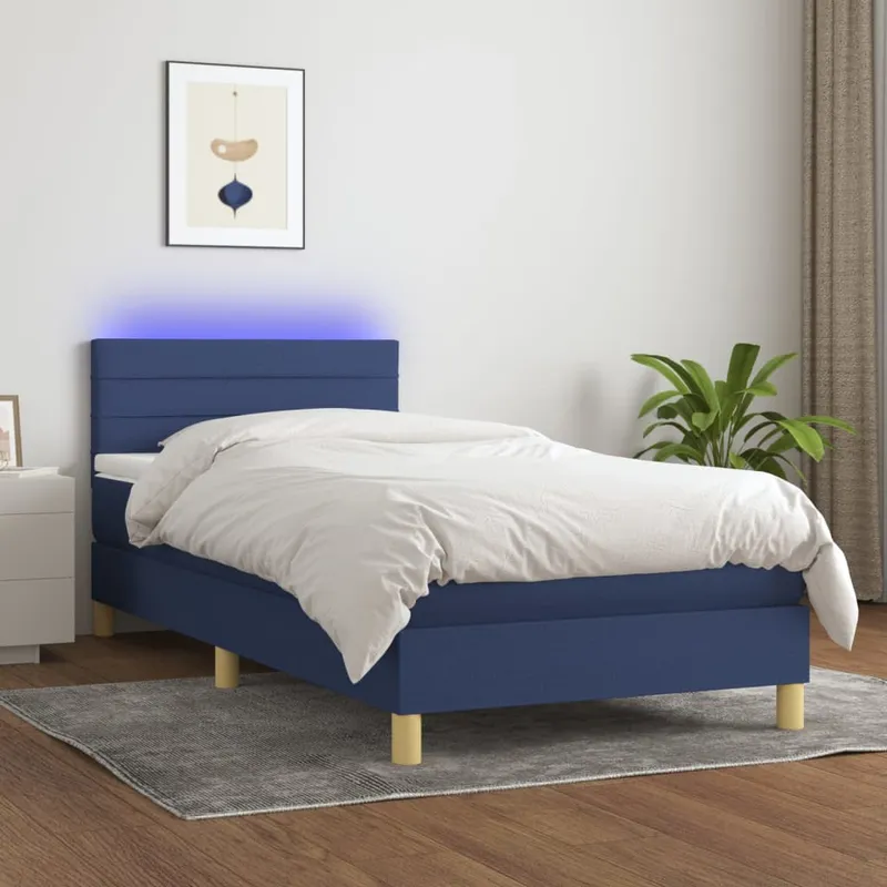 vidaXL Ramsäng med madrass & LED blå 90×190 cm tyg (#2875)